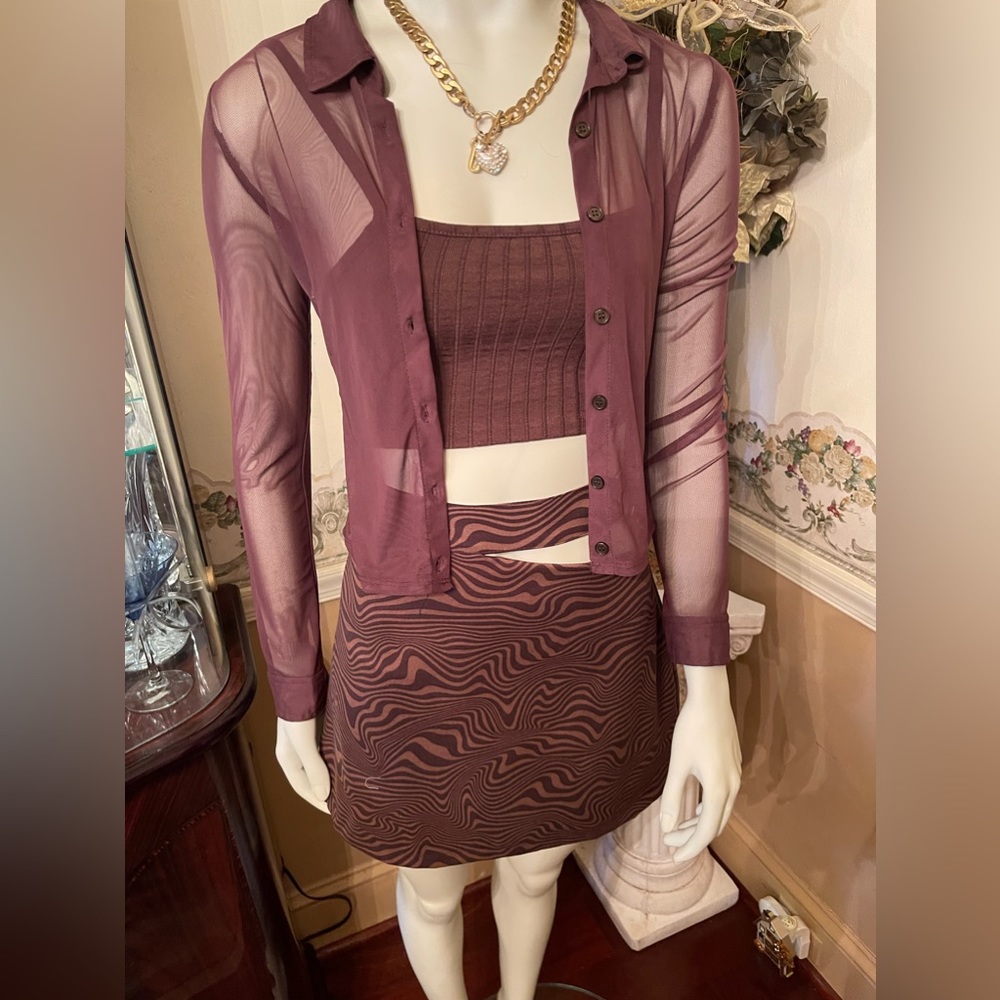 Chocolate Brown Sheer Mesh Long Sleeve Shirt